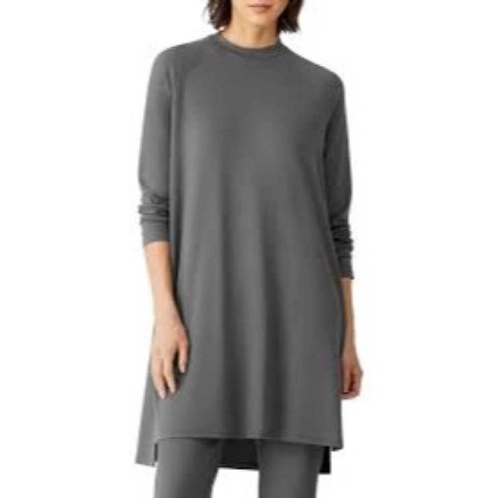 Eileen Fisher Dress Womens Medium Viscose Jersey Crew Tunic Sleeves‎ Academia